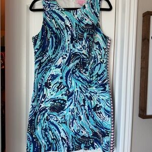 Lilly Pulitzer Mila Shift Dress Navy Crash the Bash sz 8 Cotton Waves Ribbon